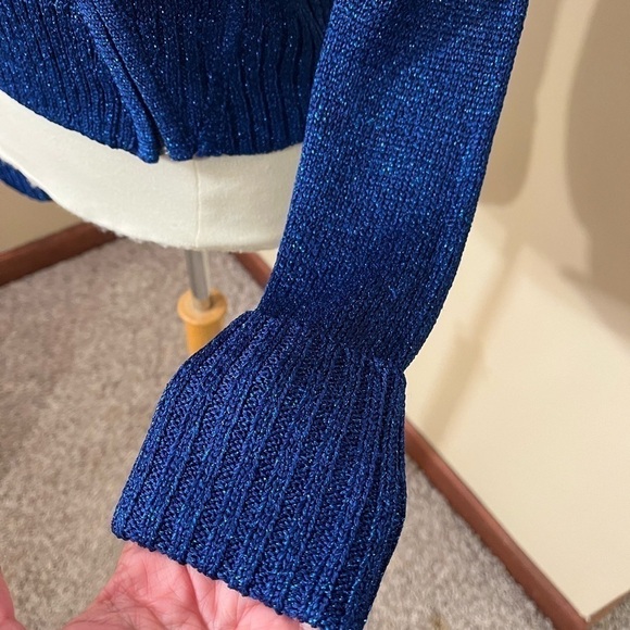 INC International Concepts Blue Metallic Diagonal Zip Cardigan Sweater Sz XS - Picture 2 of 6